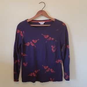 Boden 3/4 Sleeve Bird Print Top